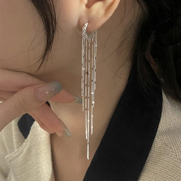 female-long-style-tassel-earrings-light-film-ear-buckle-earrings-stylish-temperament-clip-earrings-thin-silver-needle-earline-earrings-ins-light-luxury-tassel-earrings