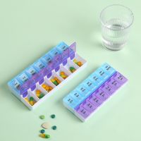 Double Row 14 Grid Elderly Medicine Box Portable One Week Storage Box Sub Packaged Pill box English With Braille Wholesale Medicine  First Aid Storage