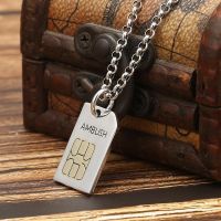 Creative Design Sim Card Stainless Steel Pendant Necklace Men 39;s Silver Color Personality Fashion Party Couple Gift Wholesale