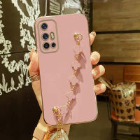 COROGI เคส V11สำหรับ Vivo V19 V19,V15 V17 Pro V15 V11i V11โปรพร้อมสายรัดข้อมือลาย Lucky Clover สร้อยข้อมือหรูหราเคลือบ6D ชุบเคสมือถือขอบสี่เหลี่ยมกันชนฝาหลังแบบนิ่ม