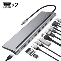 USB C Laptop Docking Station, 12-in-1 USB C Hub with Dual 4K HDMI, VGA, Gigabit Ethernet, 3 USB 3.0, 87W PD, SDTF Card