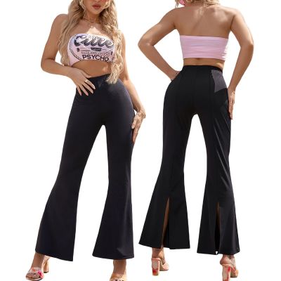 Women Fashion Wild Flare Pants Solid Color Elastic High Waist Slim Fit Trousers Spring Casual Trend Slacks Streetwear
