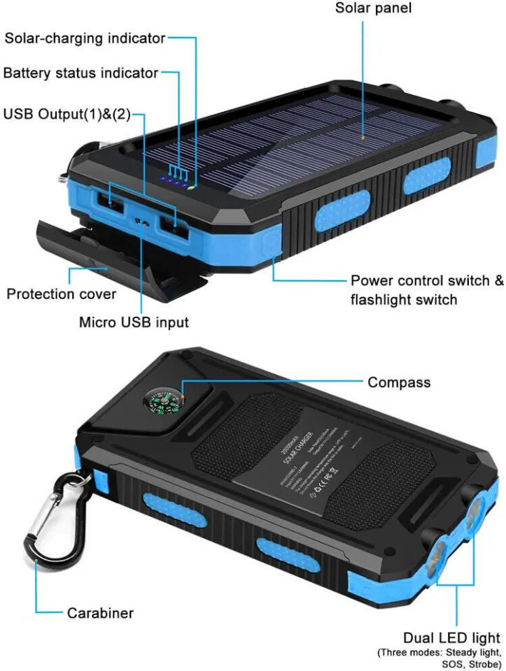 Solar Power Bank 50000mAh, Portable Solar Phone Charger with Flashlight, 4  Output Ports, 2 Input Ports, Solar Battery Bank Compatible with iPhone for