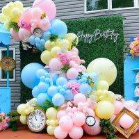สีชมพูสีเหลืองสีน้ำเงินพาสเทลลูกโป่งการ์แลนด์ชุดโค้ง125ชิ้นสำหรับวันเดอร์แลนด์ธีมอาบน้ำเด็กวันเกิดของตกแต่งงานปาร์ตี้น้ำชาของสาวๆ