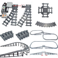 เมืองรางรถไฟที่มีความยืดหยุ่นโค้งตรงแยกรางอิฐ MOC สวิทช์ควบคุมระยะไกลอาคารบล็อกรถไฟของเล่น Leduo