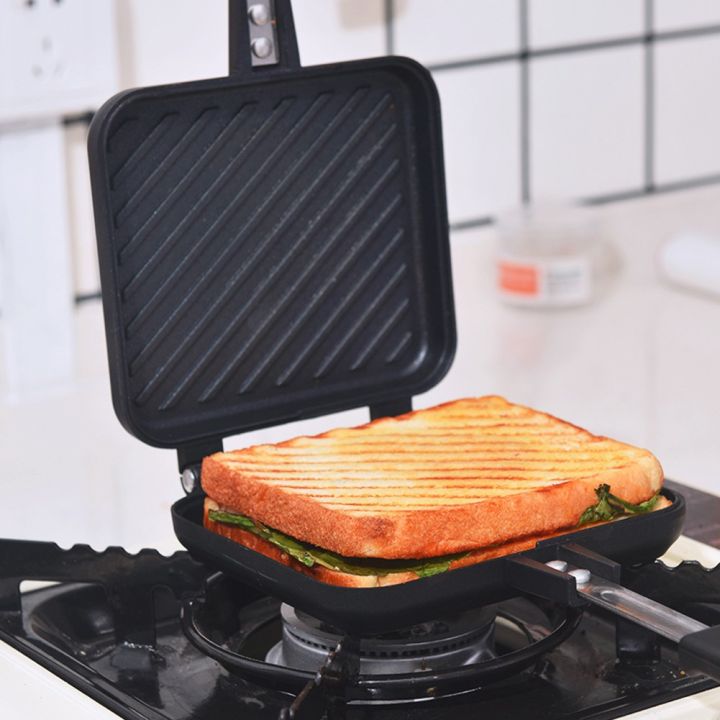 sandwich-cooker-ที่ปิ้งขนมปัง-ที่ทำแซนวิช-กระทะแซนวิช-แคมป์ปิ้ง-camping-สองด้านไม่ติดกระทะย่างพับได้กระทะทำแซนวิชพร้อมที่จับสำหรับขนมปังปิ้งขนมปังวาฟเฟิลแพนเค้ก