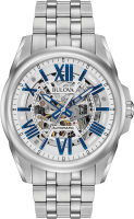 Bulova Mens Automatic Open Aperture Watch, 43mm Classic Sutton Automatic Silver-Tone Stainless Steel Bracelet Silver Tone