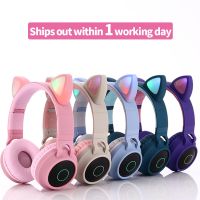 Wireless Headset Cat Ear LED Light Headphone Music Headphones Girl Daughter Bluetooth Headset for Girls Support TF Card FM Radio Over The Ear Headphon