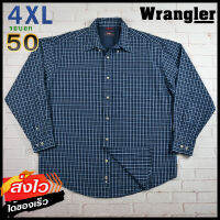 Wrangler®แท้ อก 50 ไซส์ 4XL เสื้อเชิ้ตผู้ชาย แรงเลอร์ สีกรม เสื้อแขนยาว เนื้อผ้าดีสวยๆ