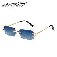 Blue Rimless Rectangle Sunglasses Men 2021 nd Design Metal Fashion Square Sun Glasses for Women Gradient Lens Frameless UV400