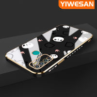 YIWESAN เคสสำหรับ Infinix Hot 9 Pro X655C ลายการ์ตูนน่ารักข้าวปั้นแพนด้าใหม่กรอบสี่เหลี่ยมชุบซิลิก้าเจลนิ่มเคสมือถือกันกระแทกทั้งหมดเลนส์กล้องถ่ายรูปฝาครอบป้องกัน