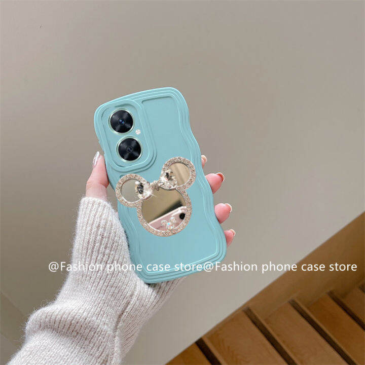 phone-case-เคส-huawei-nova11-pro-nova-11i-nova-y71-y91-เรียบง่ายลายลอนใหญ่พร้อมกระจกแต่งหน้าเพชรเทียมรูปการ์ตูนน่ารักที่วางโทรศัพท์กรอบนิ่ม2023