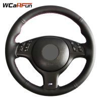 Wcarfun พวงมาลัยรถยนต์หนังเทียมสีดำเย็บด้วยมือมีปกสำหรับ BMW E46 E39 330I 540I 525I 330Ci 2001-2003