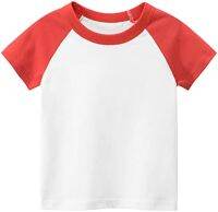 Toddler Kids Baby Boys Girls Color Block Short Sleeve Crewneck T Shirts Tops Tee Clothes for Children (Red, 5-6 Years)