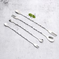 Stainless Steel Threaded Bar Spoon Swizzle Stick Coffee Cocktail Mojito Wine Spoons Barware Bartender Tools 2 Pcs/lot