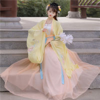 ฮั่นฝู HanFu ชุด จีน โบราณ ชุดจีน ชุดจีนโบราณผู้หญิง ชุดจีนย้อนยุค กระโปรงนางฟ้า ปักเสื้อแขนใหญ่ ชีฟอง เย็บปักถักร้อย สไตล์จีนของ cosplay