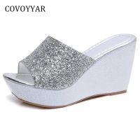 [Take a walk]COVOYYAR Bling รองเท้าส้นสูงรองเท้าแตะสตรี2022แฟชั่นฤดูTake a walk Glitter รองเท้าสตรีแพลตฟอร์มรองเท้าส้นสูงผู้หญิง WSS920