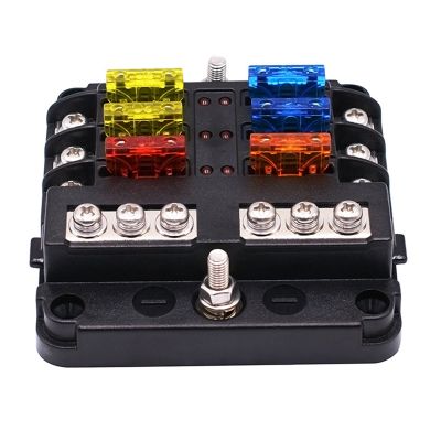 6-Way Waterproof Fuse Block,with LED Indicator 12 Circuits with Negative Marine Fuse Box for Dc 12/24V Car Boat RV Truck