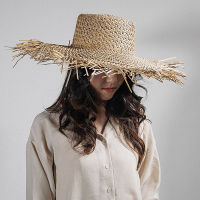 Hollowed Out Straw Sun หมวก Frayed ขนาดใหญ่ Brim ฤดูร้อน Sun หมวกหมวกชายหาดผู้หญิงขนาดใหญ่ UV Protection Sun หมวกฤดูร้อนหมวกวันหยุด