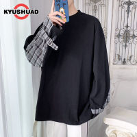 KYUSHUAD เสื้อสเวตเตอร์คอกลมแขนยาวแต่งลายหมี Unisex เสื้อสเวตเตอร์แขนยาวลายสก๊อต