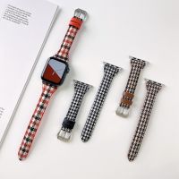 【CHUYANG SHOP】  สายหนังบางสำหรับสายนาฬิกา Apple SE 7 6 5 4 3 2 1 40มม. 44มม. 45มม. Houndstooth สร้อยข้อมือสำหรับ IWatch 38มม. 42มม. 41มม. สายรัดข้อมือ