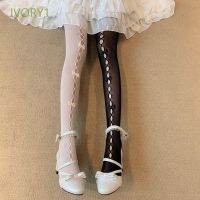 {Sock Shop} ถุงน่องลูกไม้น่ารัก IVORY1,ถุงน่องแฟชั่นโบว์ถุงน่องเซ็กซี่กลวงดียืดทำด้วยมือสาวโลลิต้า