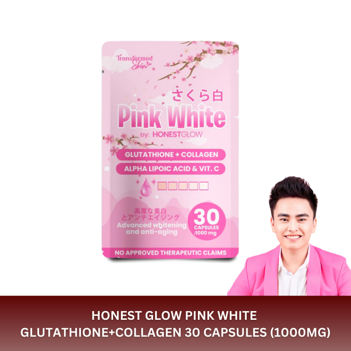 Honest Glow Pink White Capsules, Glutathione Collagen Alpha Lipoic Acid
