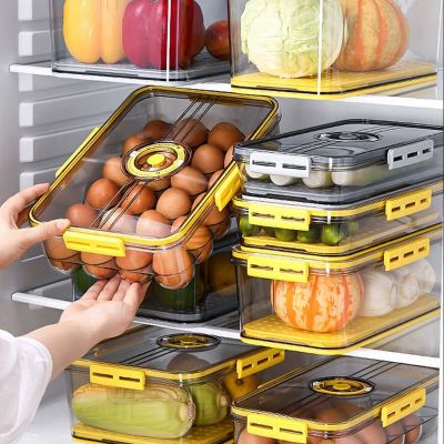 ภาชนะที่เก็บอาหารที่เก็บเครื่องครัวกระป๋องพลาสติก PET สำหรับตู้เย็นไข่สดความจุสูงกล่องเก็บผลไม้ผัก