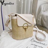 Casual Chains Straw Bucket Bags Women Summer Messenger Bag Rattan Bags Beach Lady Travel Purses and Handbags Shoulder Bag Bolsa