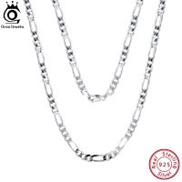 【DT】hot！ ORSA JEWELS Diamond-Cut Figaro Chain Necklace 925 Sterling Man Woman Neck Jewelry SC34