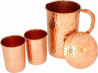 Zap Impex Pure copper hammered jug with 2 glasses for the benefits copper water pitcher 1600 ml