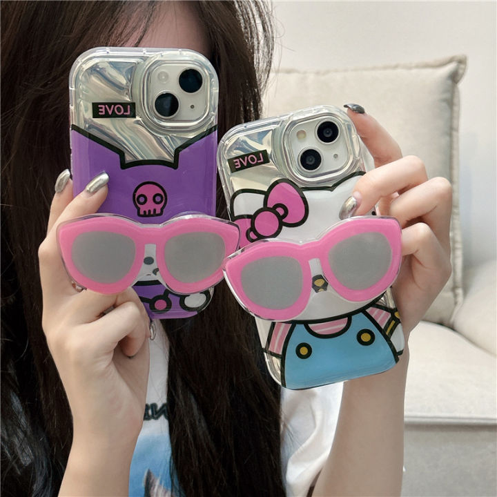 ins-การ์ตูนแว่นกันแดดคิตตี้เคสโทรศัพท์แมวสำหรับ-iphone14-น่ารัก-kulomi-กรณีโทรศัพท์สำหรับ-iphone13promax-ผู้ถือแว่นตาสเตอริโอสำหรับ-iphone12promax