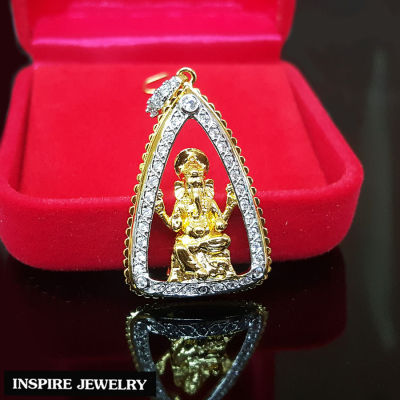 Inspire Jewelry ,จี้พระพิฆเนศ ทองคำ ล้อมเพชรหรู ออกแบบพิเศษ งดงามล้ำค่า องค์หุ้มทองแท้ 24K ประดับเพชร CZ หรู ขนาด 2 x 3 CM พร้อมกล่องกำมะหยี่