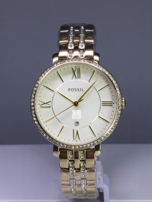 นาฬิกาข้อมือผู้หญิง Fossil รุ่น ES3547 หน้าปัดสีครีม ตัวเรือนและสายนาฬิกาสแตนเลสชุบทอง ประดับด้วยคริสตัลรับประกันของแท้ 100 %