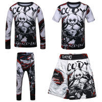 Rashguard Jiu Jitsu MMA เสื้อยืดเด็ก + เซ็ทชุดนอนเด็กเด็กผู้ชายเด็กผู้หญิงผื่นชุดวอร์มสำหรับเด็กชุดออกกำลังกายคิกบ็อกซิ่งกางเกงขาสั้นลายแบบไทย