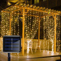 Solar Led Light Outdoor Garland Curtain 3M*3M Christmas Decoration Festoon For WeddingPartyIndoorXmasGardenStreet Decor
