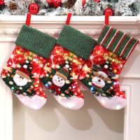 LED light large Christmas Stocking Fireplace Decor Socks Kids Gift Bags Candy Holder Christmas Decor for Home Drop Ornament