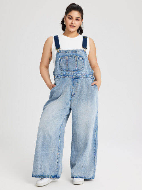 Cider Denim Pocket Wide Leg Jumpsuit Curve & Plus Lazada.co.th