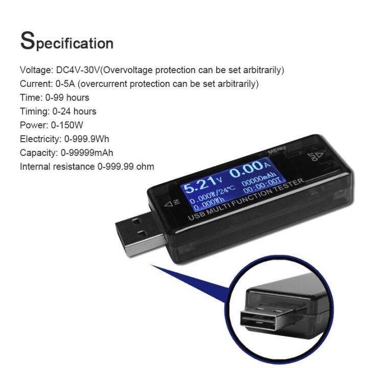 hot-selling-กระแสไฟตัวทดอบแอมมิเตอร์ภายใน-usb-11in-1ความต้านทานแรงดันไฟฟ้าโวลต์มิเตอร์-พลังงาน-แรงดันไฟฟ้า-กระแส-เวลา-ความล่าช้า-การวัดและการปรับระดับวัตต์