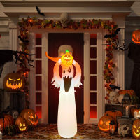 LED 180cm Inflatable White Ghost Spooky Lighted Doll with Lifting Pumpkin Outdoor Garden Yard Decor Windsock Halloween Props