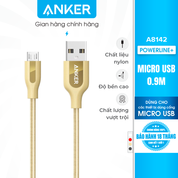 Cáp sạc Anker PowerLine+ Micro USB dài 0.9m – Có bao da – A8142