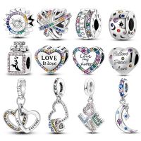 Fit Pandora 925 Original Bracelets Heart Star amp; Moon Colorful Zircon Silver Charms Beads For DIY Christmas Jewelry Gift Making