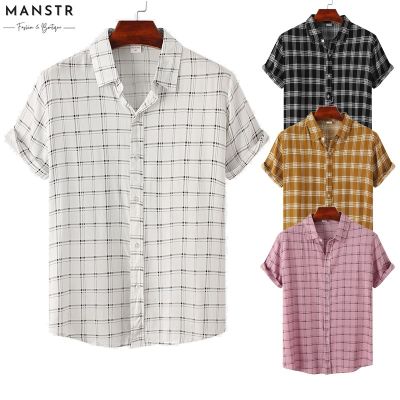 CODTheresa Finger Mens Simple Causal Button Plaid Shirt Short Sleeve Lapel Checkered Shirt Plus Size WhitePinkYellowBlack