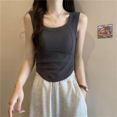original French-style chic gray camisole womens summer inner wear beautiful back tube top fish bone hot girl outerwear short top