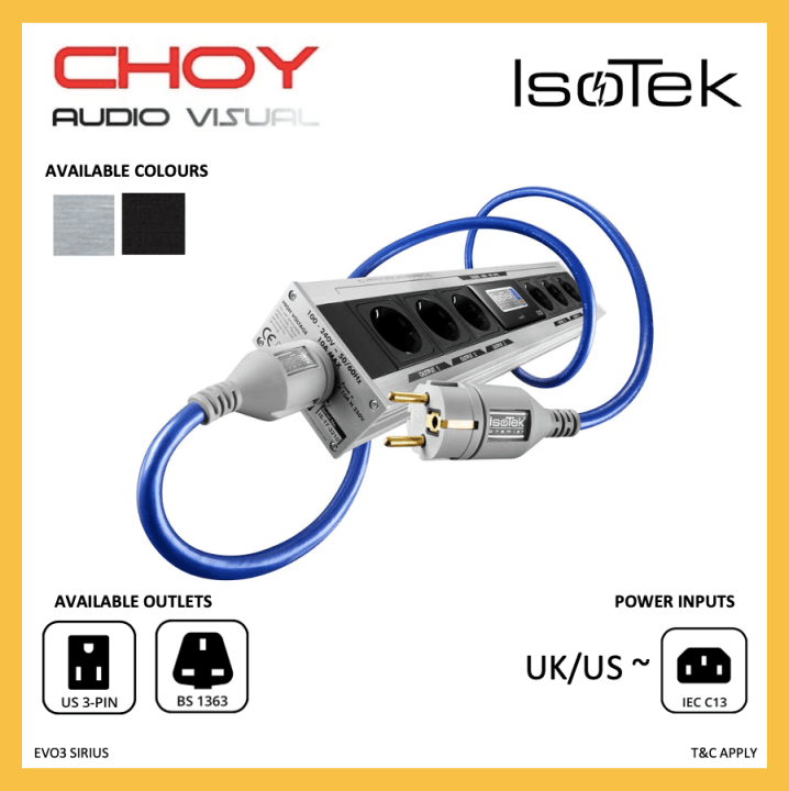 IsoTek EVO3 Sirius UK/US 6Way Conditioner Bar + Isotek Premier C13 UK
