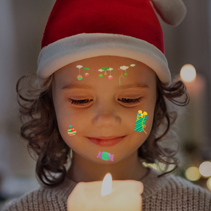 สติกเกอร์รอยสักน่ารักเท่สำหรับเด็กสติกเกอร์รอยสักคริสต์มาสกันน้ำเรืองแสงสติกเกอร์รอยสักใหม่
