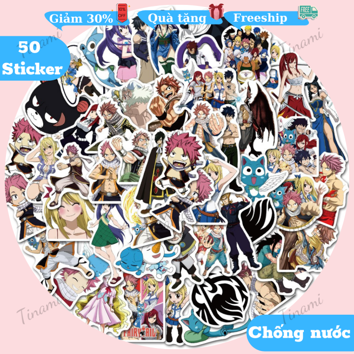 50 Sticker anime Fairy tail Hội pháp sư hình dán chống thấm nước trang trí  điện thoại laptop xe máy mũ bảo hiểm vali sưu tầm decor phòng 