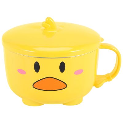 Duck Ramen Noodles Bowl with Lid Cute Stainless Steel Kitchen Fruit Instant Rice Soup Double-Layer Bowl Tableware