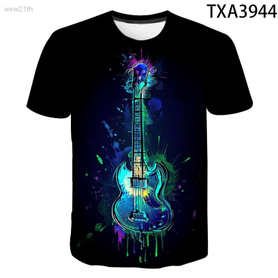 2023 New Casual T-shirt, Short Sleeved, Printed with Street Style 3d Guitar Cartoon Pattern, Suitable for Summer Wear by Men And Women. Unisex