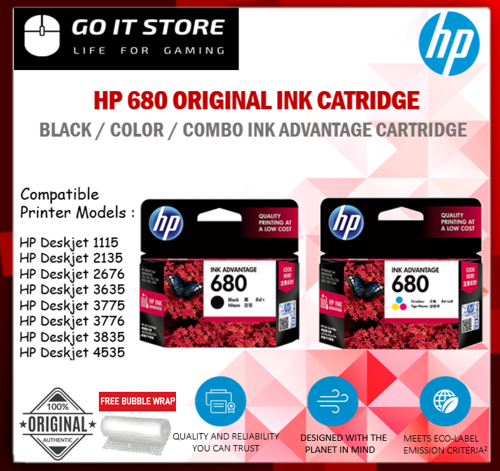 100 Original Hp 680 Original Ink Cartridge Black Tri Color